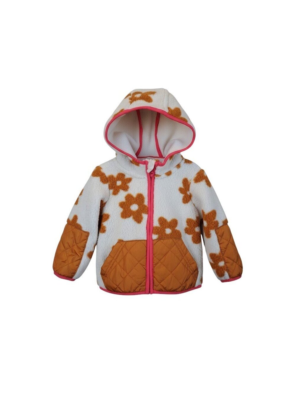 Cat & Jack Zip Up Fuzzy Neutral Flower Hooded Jacket Winter Fall 12M Toddler